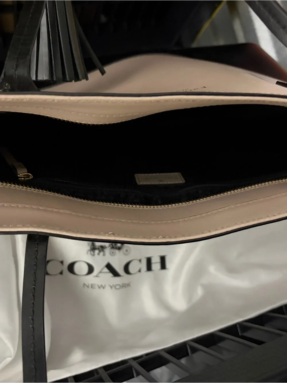 kate spade Two-Tone Black and Blush Leather Tote with Tassel